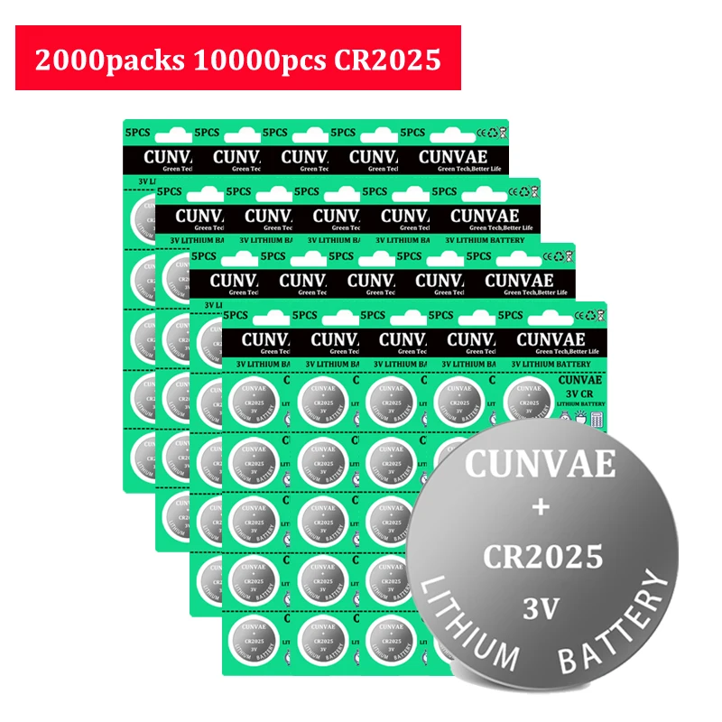 

10000pcs/2000packs 3V CR2025 CR 2025 Lithium Battery ECR2025 DL2025 BR2025 KL2025 L2025 2025 Button Coin Cell Batteries