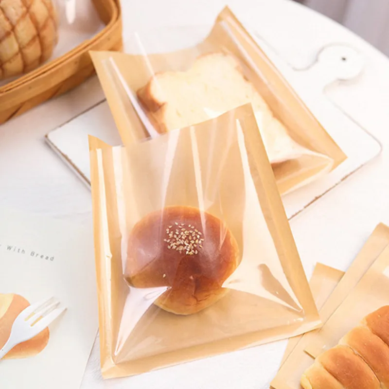 100 Stück Einweg-Snackverpackungen aus Kraftpapier, fettdichte Verpackungsbeutel für Sandwiches, Brot, Donuts – Detail 3