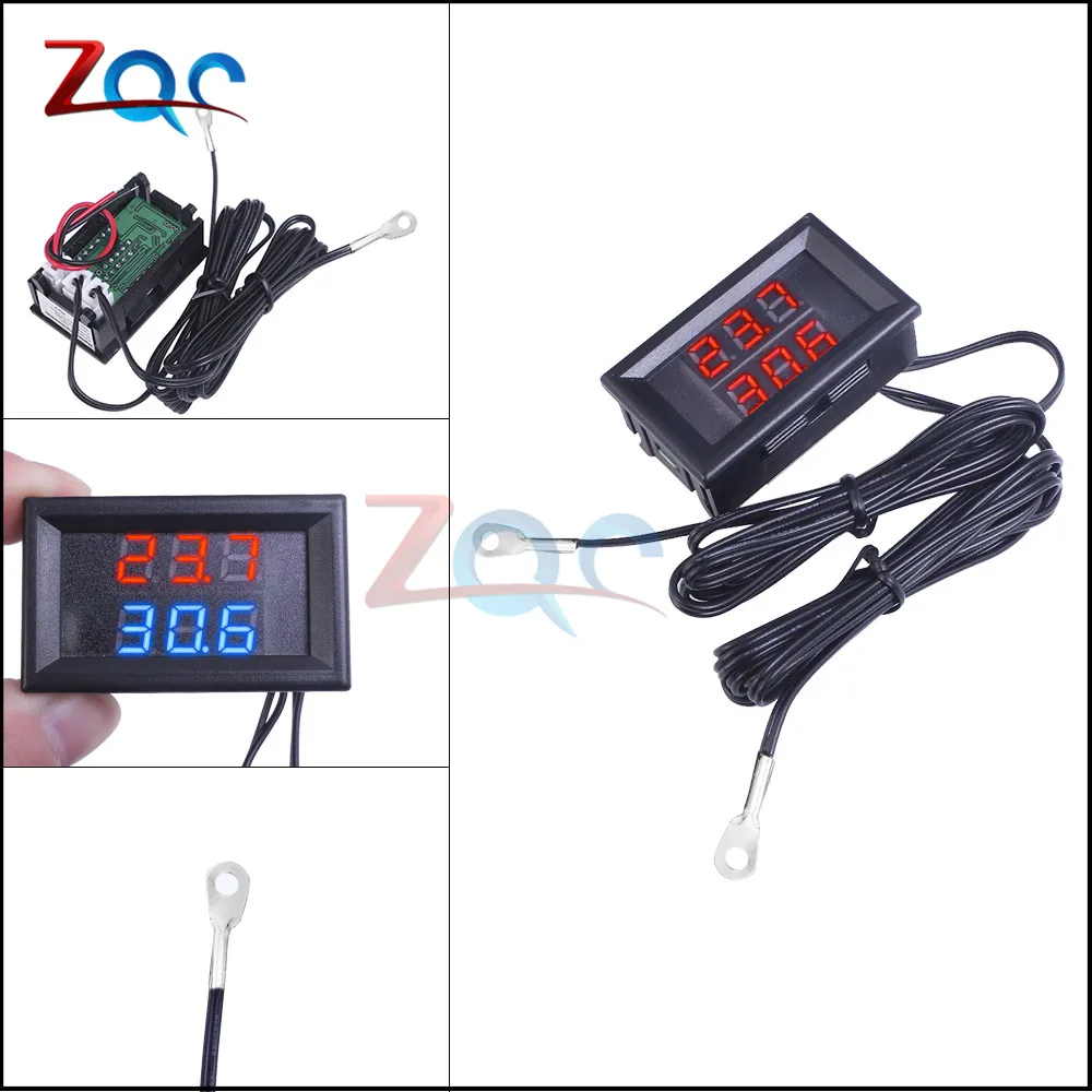 DC 4V-28V Mini Dual Display Digital Thermometer Dual NTC Waterproof Metal Probe Temperature Sensor Tester for Car Room Indoor