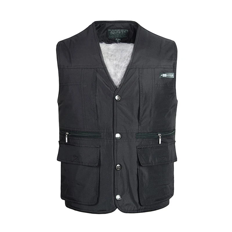 Fleece Winter Autumn Vest Men Multi Pocket Male Casual Thick Warm Varsity Waistcoat With Many Pockets Padded Sleeveless Jacket