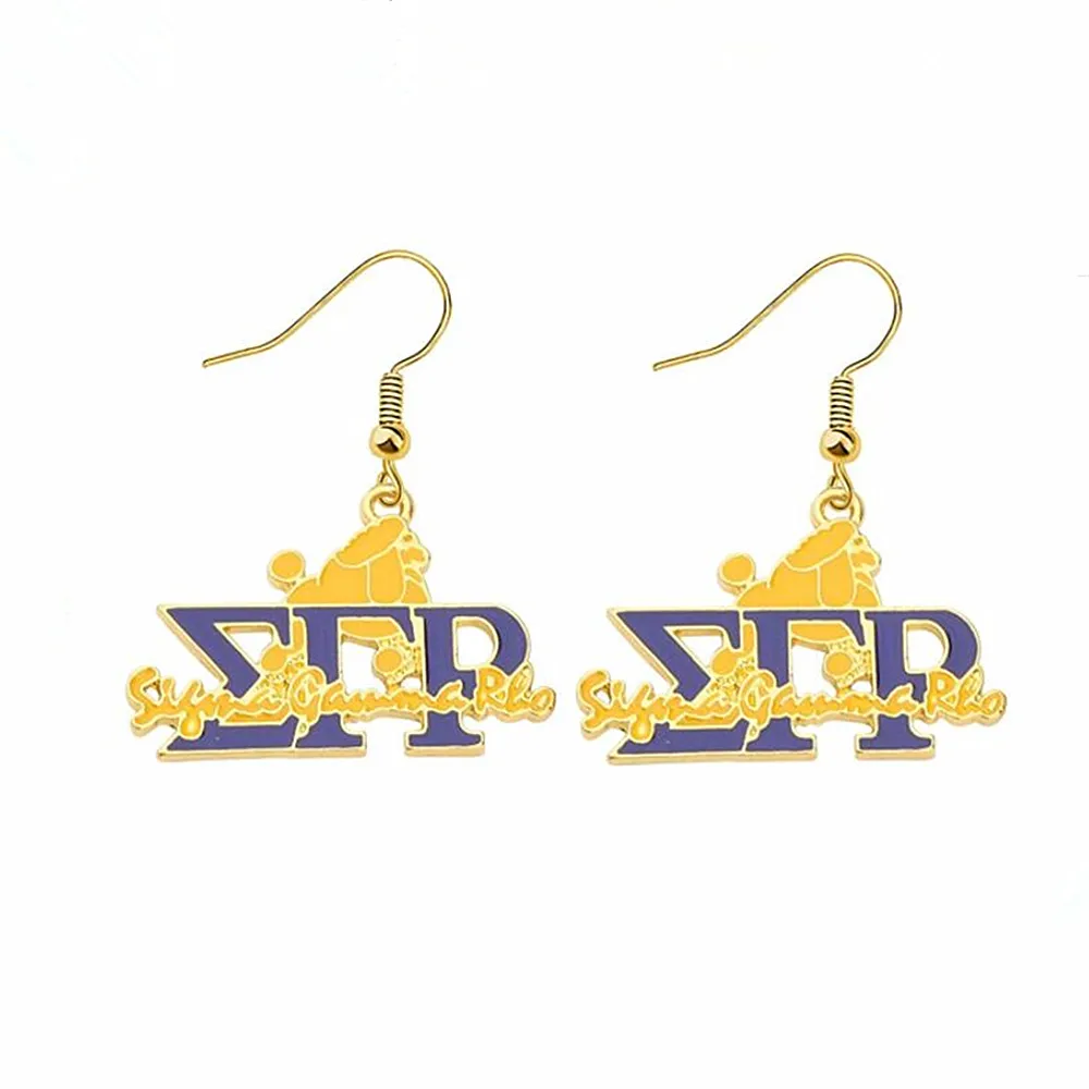 Greek Fraternity Sorority Symbol Jewelry Trendy Metal Blue Yellow Enamel Poodle SIGMA GAMMA RHO Earring For Party