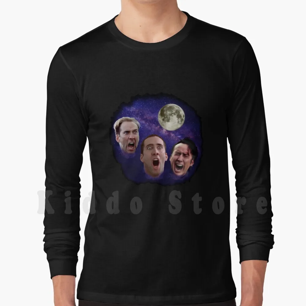 Three Cage Moon Hoodies Long Sleeve Nicolas Cage Meme 4chan Dank Meme Funny Nicholas Nickolas Three 3 Three