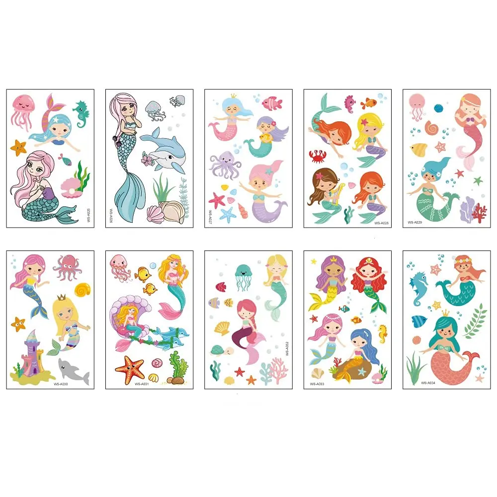 

10 Set Mermaid Princess Temporary Tattoo,Tattoo Stickers for Children Girls Birthday Mermaid Party Favors