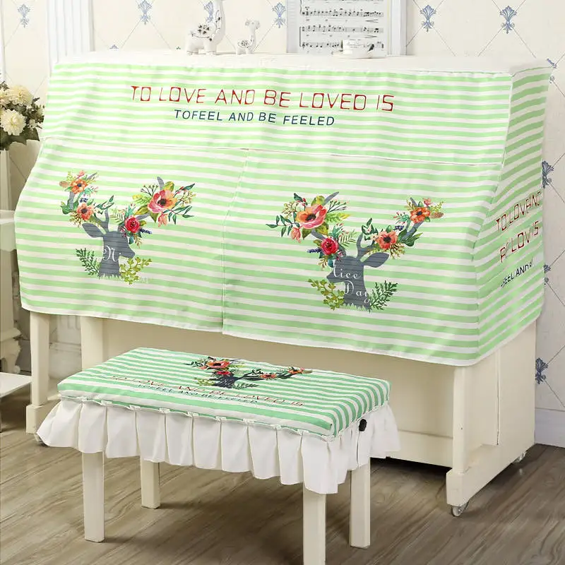 New Cartoon Cute Upright Piano Cover Modern Simplicity Half Piano Cover and Seat Stool Cover Set Fashion Piano Dust Proof Towel