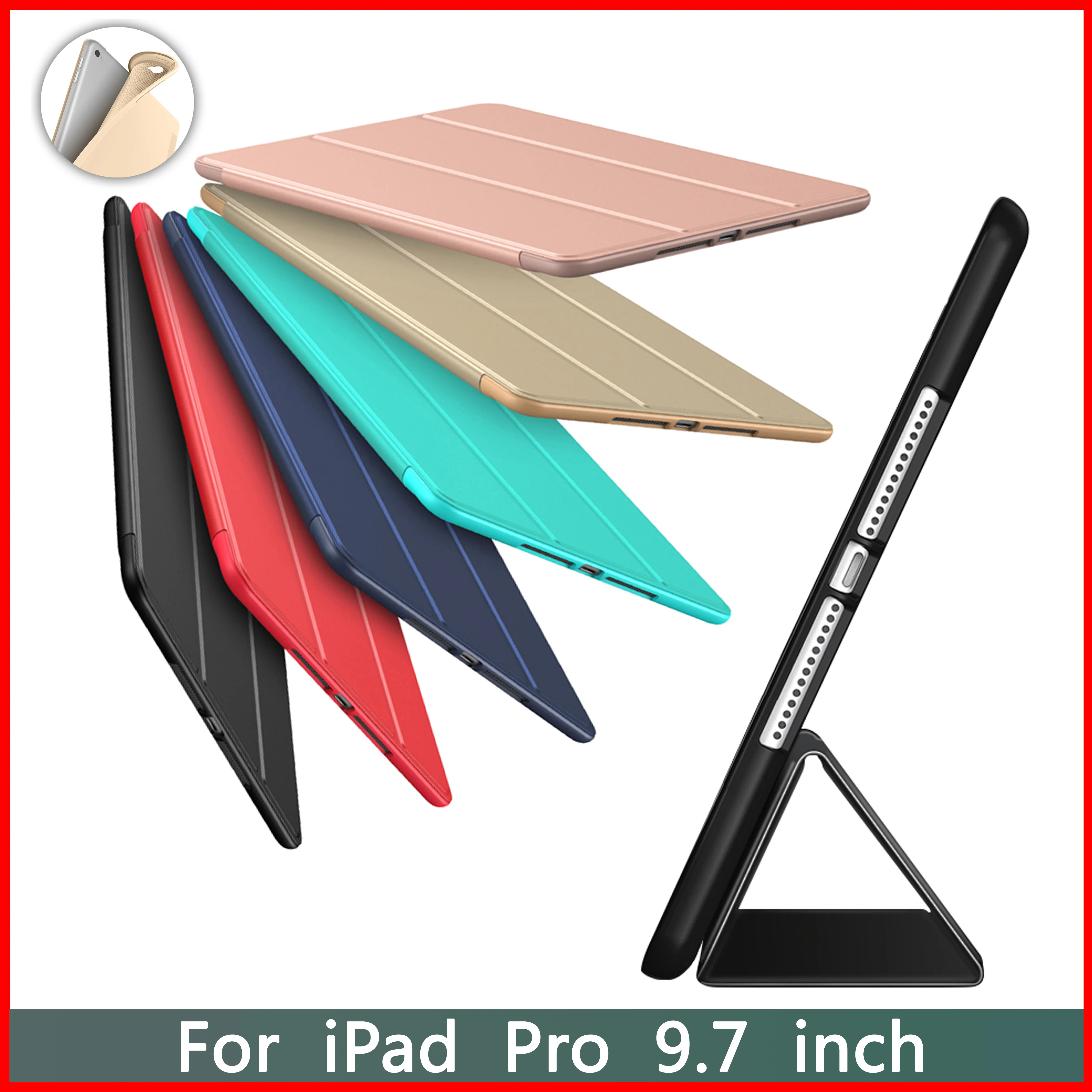 

Case for Apple iPad Pro 9.7 2016 Soft silicone bottom + PU Leather Smart wake up sleep cover , for ipad A1673 A1674 A1675 shell