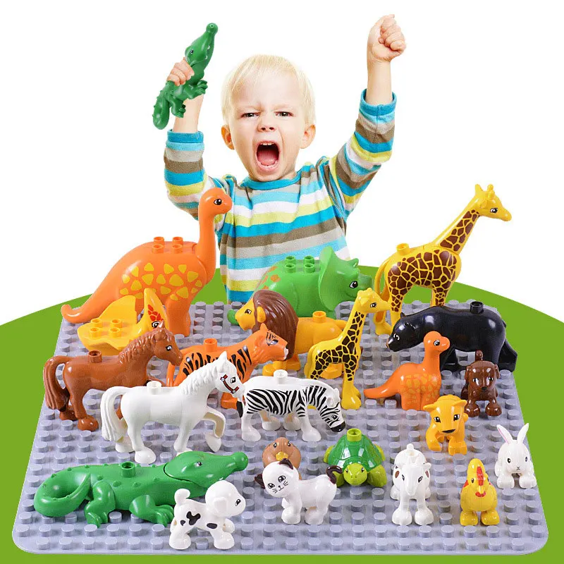 Animals Big Building Blocks Model Figure Accessories Compatible Zoo Dinosaur Dolphi Duck Hippo Education Toy Gift for Kids