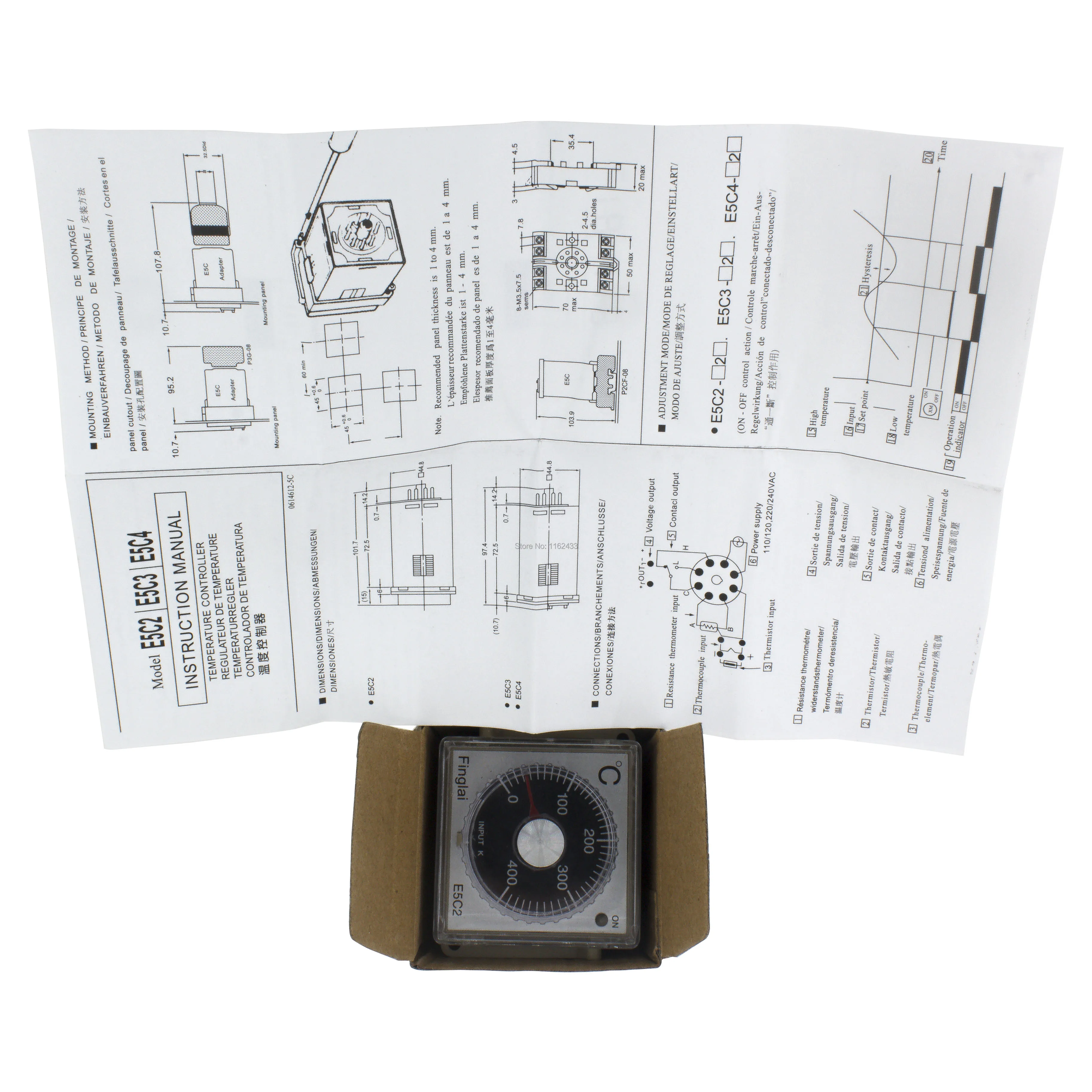 E5C2-R relay output K input 0-400C pointer temperature controller with socket E5C2 AC 220V