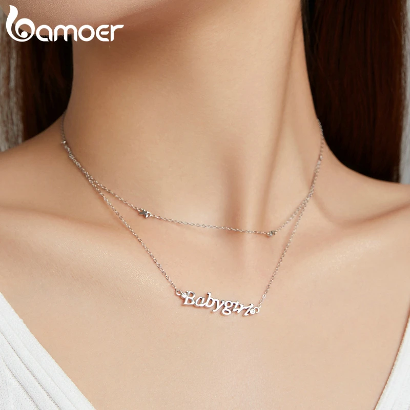 Bamoer 2021 New Creative Double-layer Necklace for Baby Girl 100% 925 Sterling Silver Necklace Women Dating Jewelry Gift GAN230