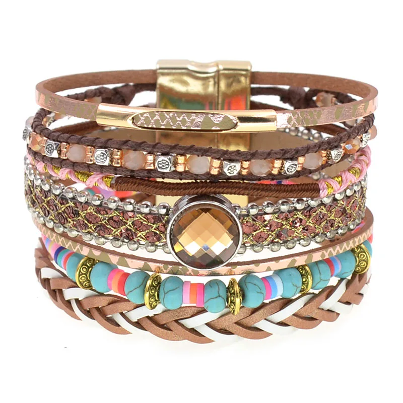 WELLMORE new bohemia bracelets for women charm beaded stone bracelets fashion leather bracelets female jewelry drop shipping