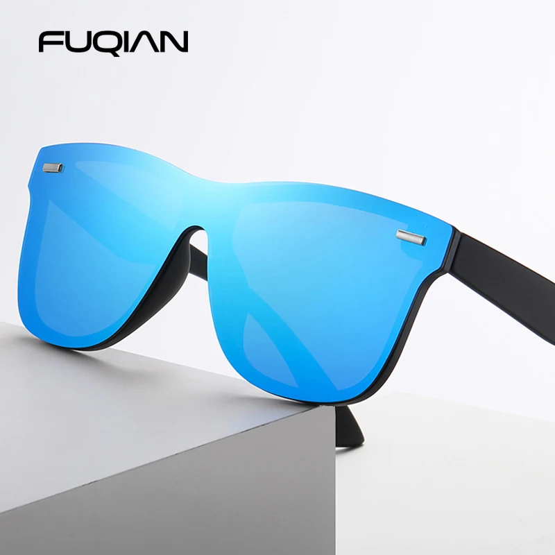 Luxury Square Polarized Sunglasses Men Women Fashion One-piece Sun Glasses Unisex Vintage Mirror Blue Driving Eyewear UV400