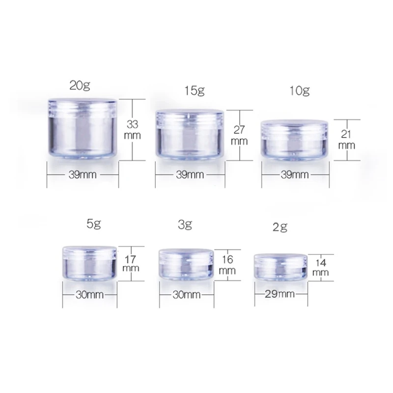 50pcs 2/3/5/10/15/20g Clear Plastic Jewelry Bead Storage Box Round Container Jars Make Up Organizer Boxes Portable Cosmetics Box