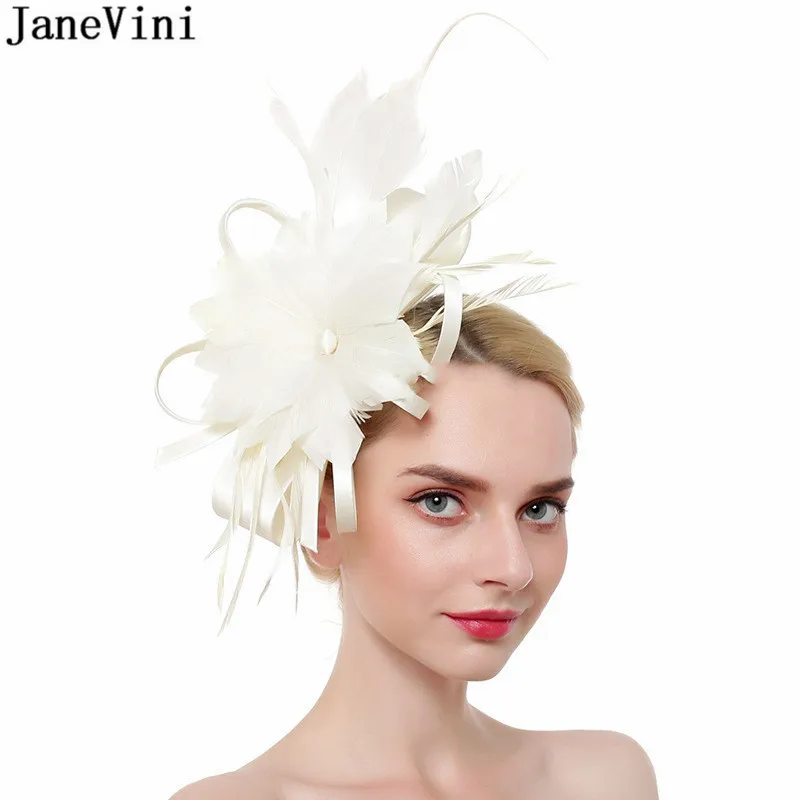 Janevini chapéu fascinator de casamento feminino, chapéu de penas pretas enfeites com preta chapéu para igreja cocktail festa de chá chapéu para moças de noiva faixa de cabelo