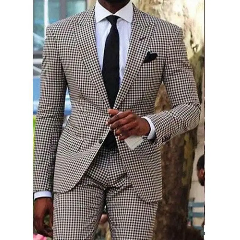 Groom Wear Tuxedos Notch Lapel Houndstooth Blazer Party Suit Business Suit Wedding Dresses Prom Dresses 2/3 Piece