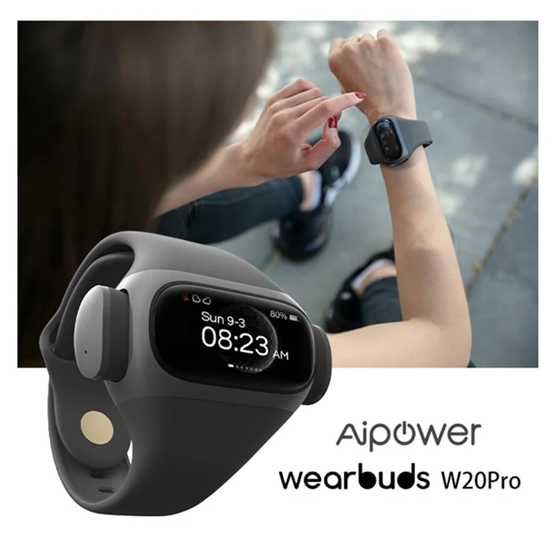 Aipower W20P Smartwatch True Wireless Earphones 2 IN 1 Fitness Tracker Heart Rate Monitor Steps Counter Smart Watches Headphones