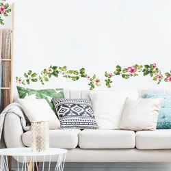 Green Leaf Flower Vine Wall Sticker For Bedroom Living Room Decoration Mural Home Cupboard Stickers Baseboard Beautify Decals