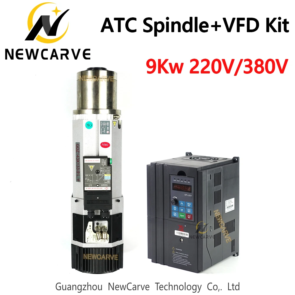 9KW ATC Spindle Kit Air Cooled ISO30 Automatic Tool Changer Spindle Motor And VFD Frequency Inverter 220V 380V NEWCARVE