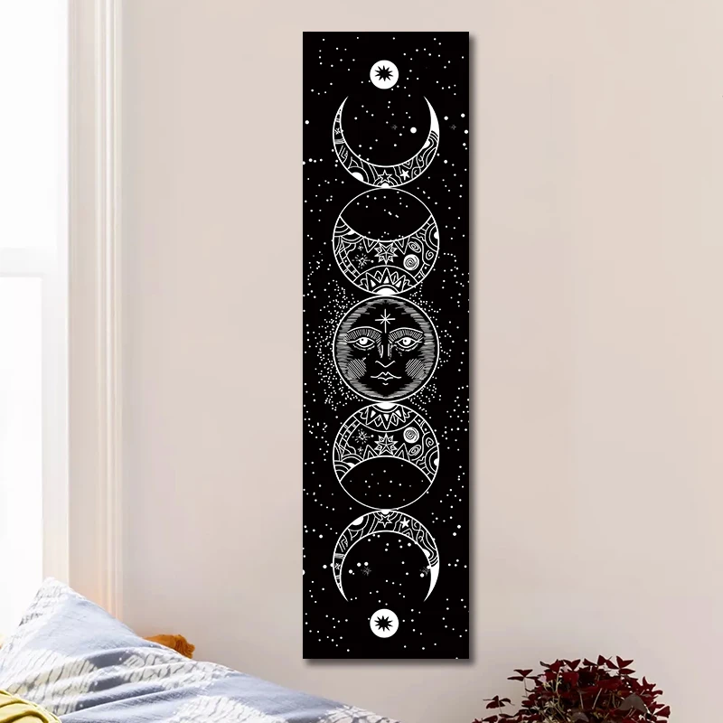 Moon phase Tapestry Stars Space Psychedelic Black And White Wall Hangings Moon phase Throw Blanket Home Decor Wall Hanging