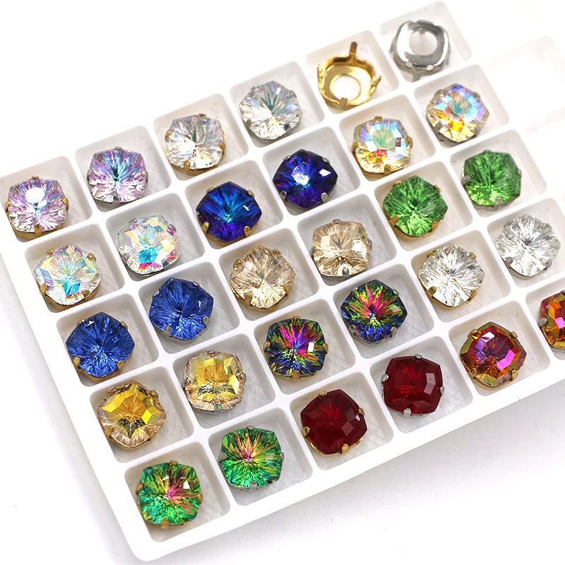 10pcs/Bag 8mm/10mm Fat Square Shape Glass Strass Crystal Sewing Claw Rhinestones Diy Clothing Accessories