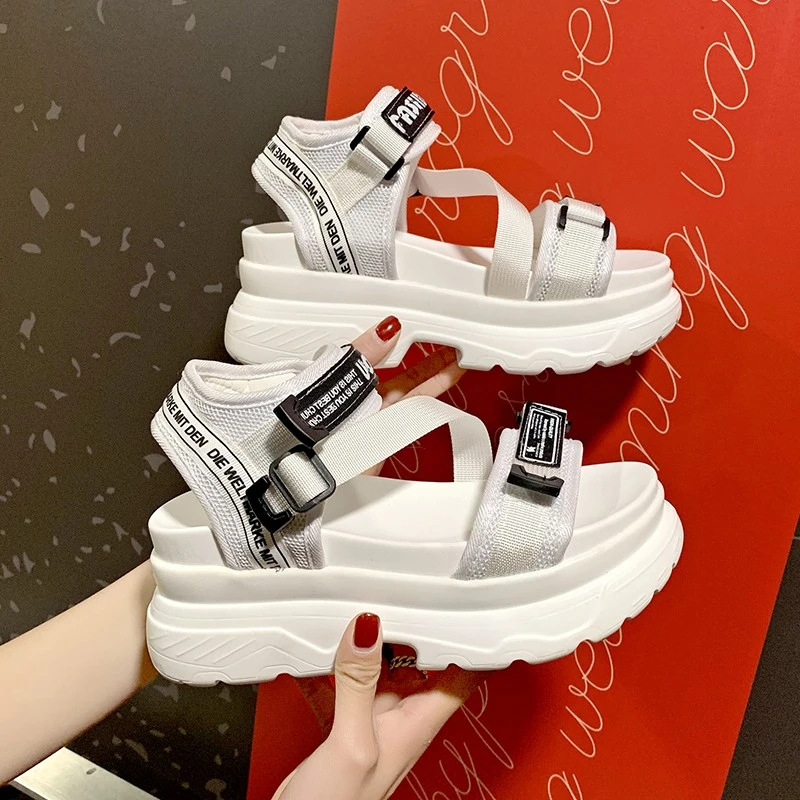 Luxury Designers Fashion Women Platform Sandals White Chunky Sports Wedge Shoes For Woman Summer Students Shoes Large Size 42