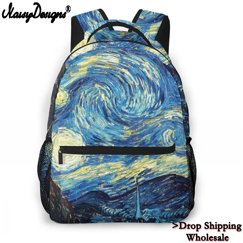 Fashion Women Canvas Backpack Children Van Gogh Famous oil Painting Mochila For Teen Boy Girls Escolar Laptop Dropshipping