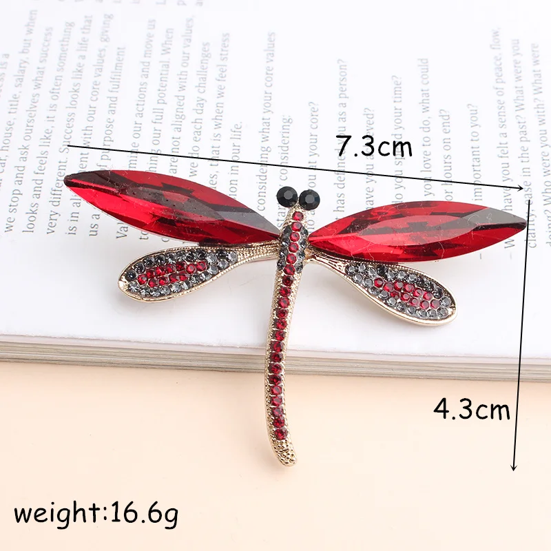 Pomlee Big Red Crystal Dragonfly broszki dla kobiet duża broszka z owadem moda elegancki płaszcz akcesoria śliczna biżuteria