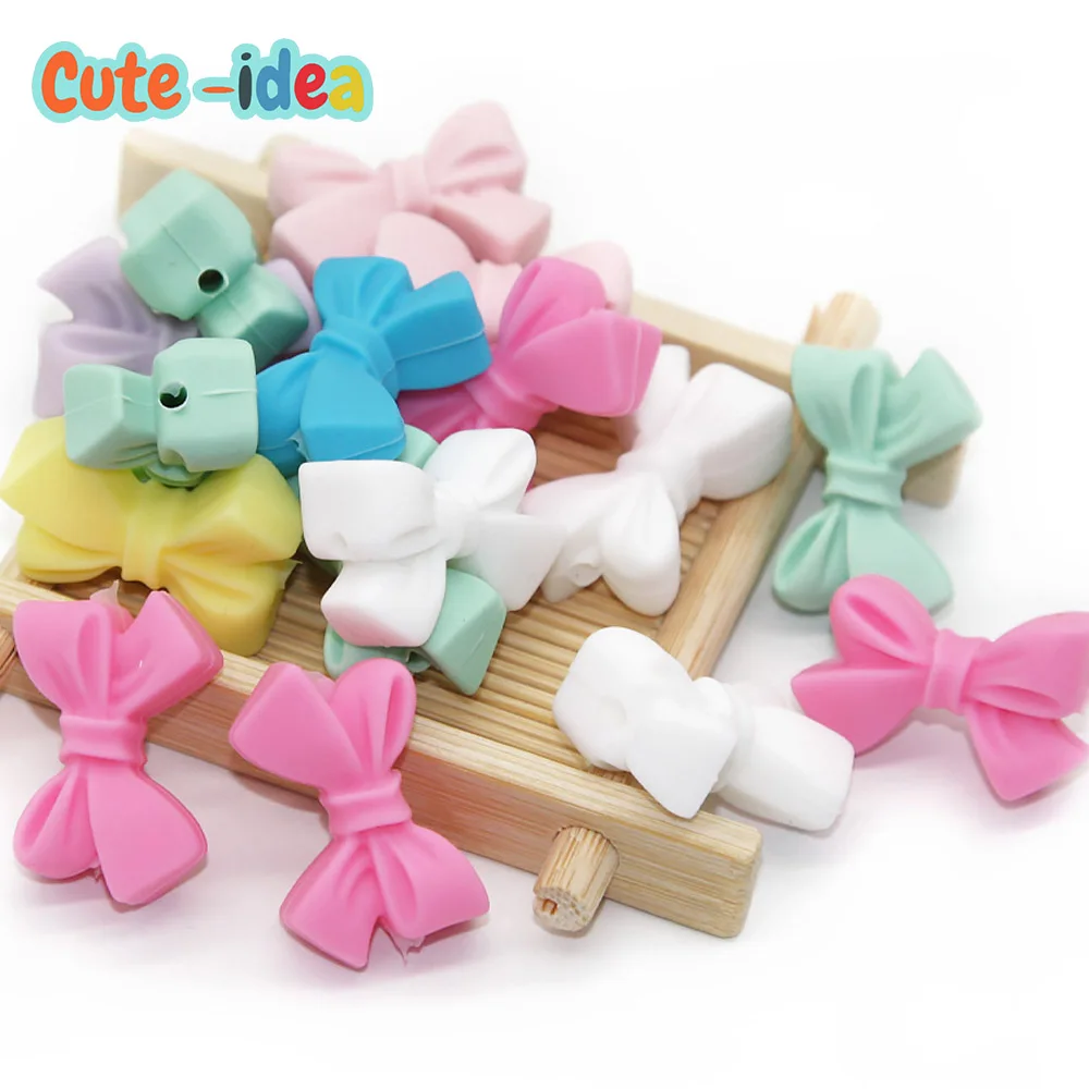 Cute-idea 10pcs Bow Knot Silicone Beads Food Grade Baby Chewable Teether DIY Pacifier Chain Toys Accessories Baby Goods BPA Free