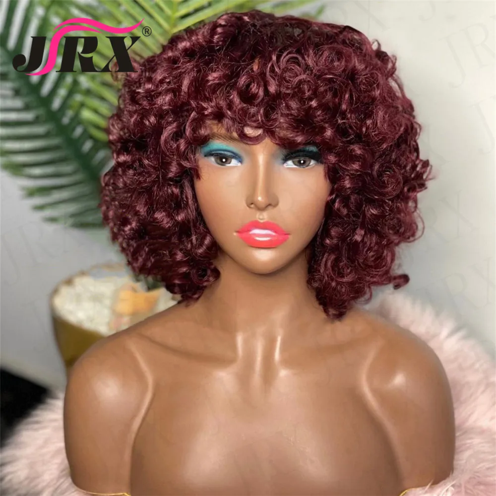 Highlight Honey Blonde Bouncy Curly Human Hair Wigs for Black Women Short Bob Curly Burgundy Full Machine Made Colored Wigs Remy