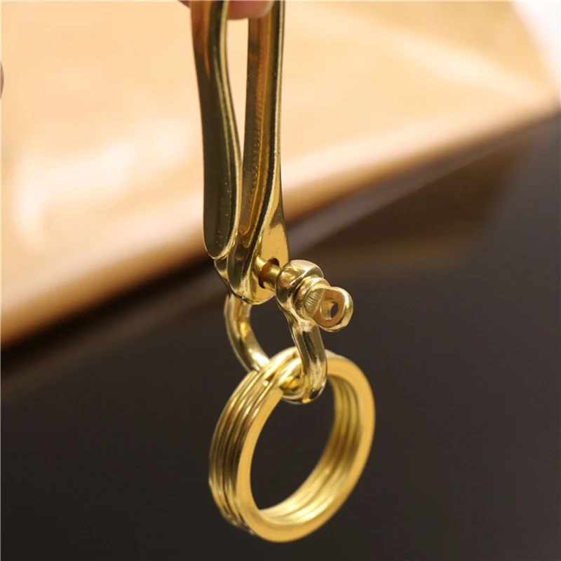 Solid Brass Metal D Shackle U-shape Hook Keychain Key Ring Wallet Chain Hook Belt U Hook with D bow shackle split rings 3 Sizes