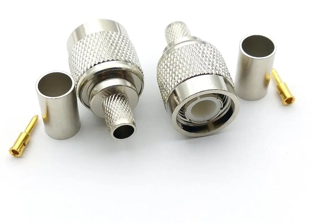 copper TNC Male Plug RF Coax Connector Crimp For Cable RG58 RG142 RG400 LMR195