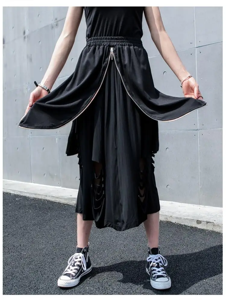 

Women's Multi-Layer Skirt Spring/Summer Solid Color Elastic Waist Zipper Herringbone Irregular Asymmetrical Stitching Half Skirt