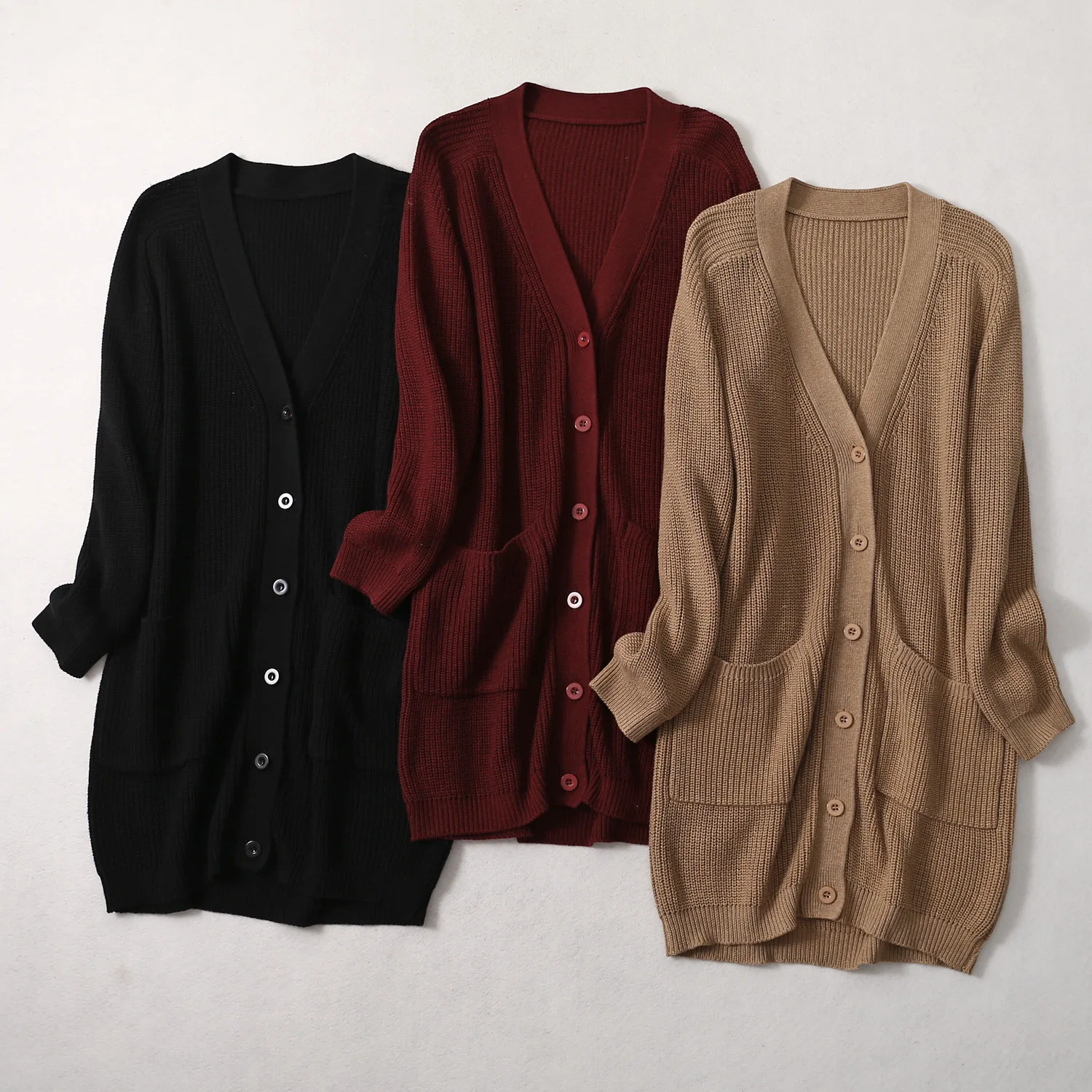 Women\'s Real Silk Cashmere Blend Thick type Front Buttons V neck With Pockets Long Type Cardigan Sweater Dress Top Shirt LY015