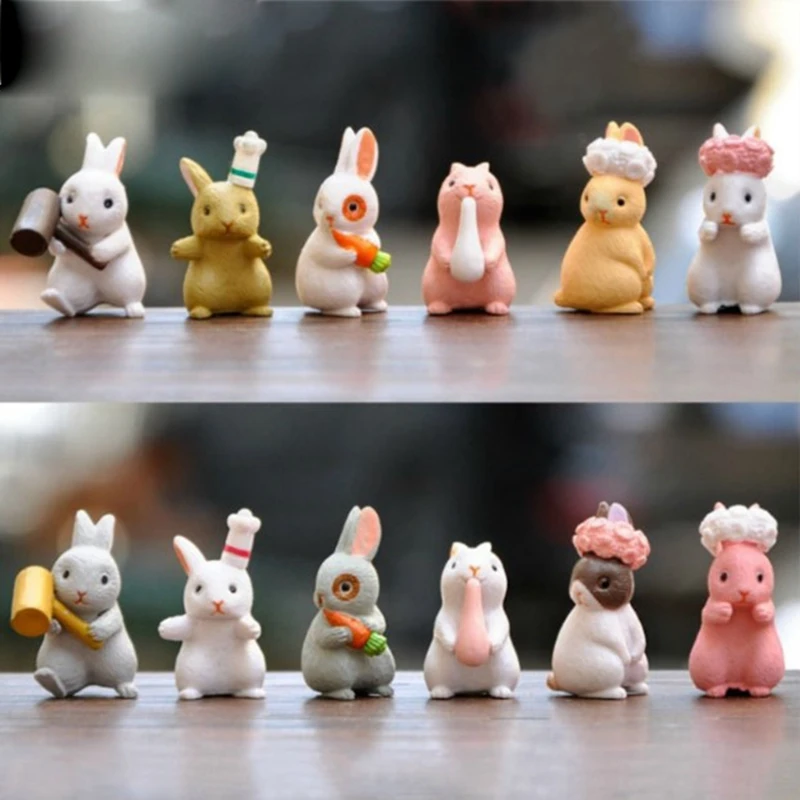 12PCS Set Miniature Figure Ornaments Rabbit Easter Day Mini Toy Cake Home Flower Decorations 3.8cm