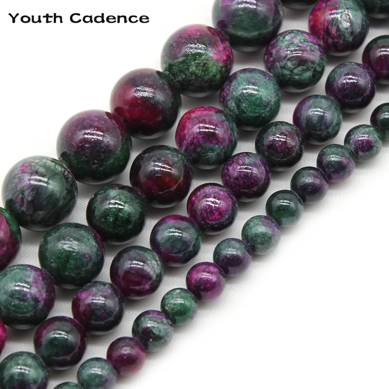 Red Green Epidote Zoisite Jades Stone Round Loose Spacer Beads For Fashion Jewelry  Making DIY Bracelet Craft Making 15\