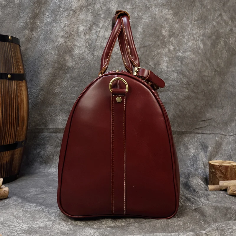 Luufan Genuine Leather Travel Bag Man Women Big Weekend Travel Tote Bag Cowskin Duffle Bag Hand Luggage Male Large Handbags Red