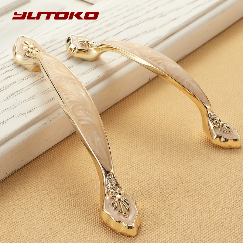 YUTOKO European Style Gold Cabinet Handles Solid Aluminum Alloy Kitchen Cupboard Pulls Drawer Knobs Furniture Handle Hardware