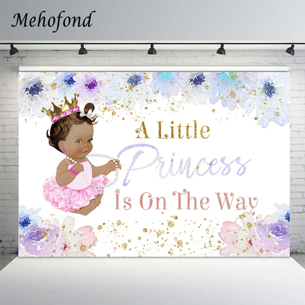 Mehofond Little Princess Baby Shower Background For Photography Purple Flower Gold Dots Newborn Backdrop Photo Studio Photozone