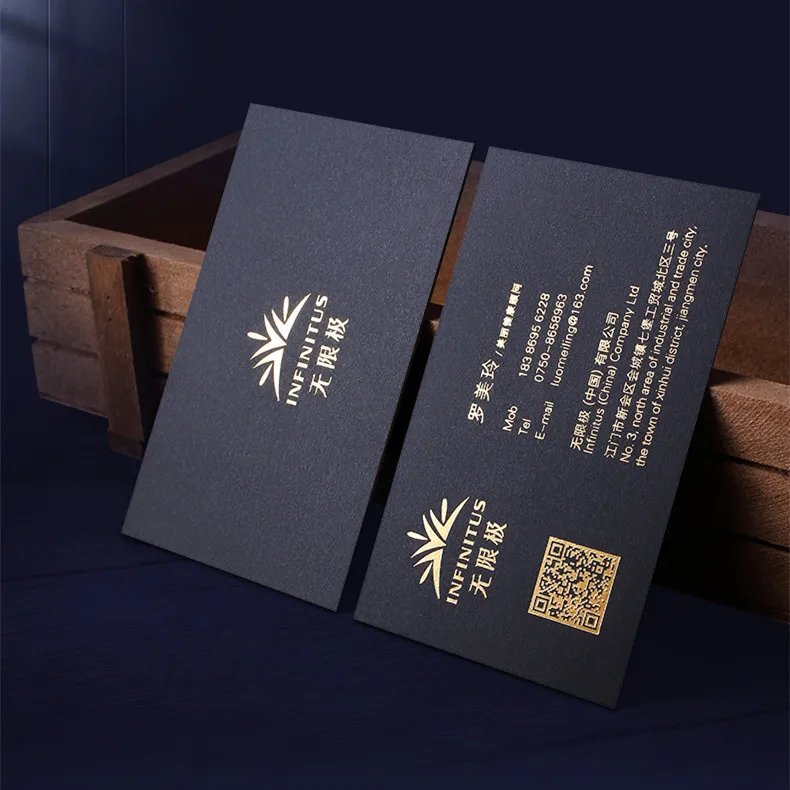 200/500 قطعة شعار مخصص بطاقات الأعمال المطبوعة على 500gsm غير مصقول ورقة سوداء احباط على الوجهين اسم بطاقة (ماتي الذهب)
