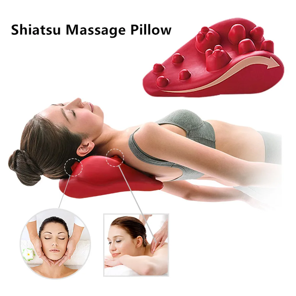 Red Waterproof Cervical Spine Massage Pillow Simulate Human Acupressure Relief Head Neck Back Fatigue Multi-part Shiatsu Massage