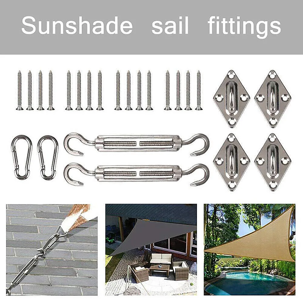 40pc/Set Sun Shade Sail Canopy Fitting Kit Stainless Steel Diamond Buckle Turnbuckle Spring Hooks Awning Special Fixed Accessory