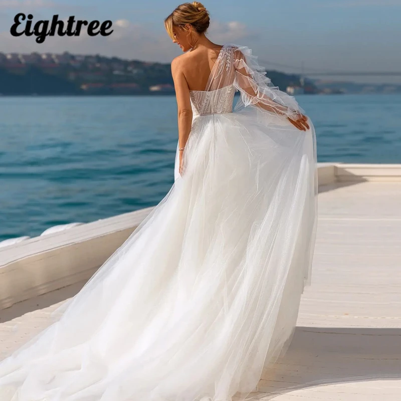 Robe de mariée Sexy à perles blanches, asymétrique épaule dénudée, Tulle, ligne a, robes de mariage de princesse, grande taille