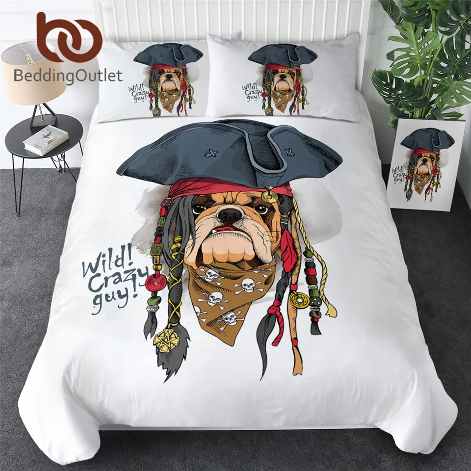 

BeddingOutlet Bulldog Bedding Set Hippie Dogs Kids Bed Set Cartoon Duvet Cover Pirate Hat Boys Bedclothes Queen Size Dropship