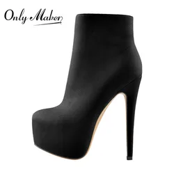 Onlymaker damskie botki okrągłe Toe Patform botki czarne czerwone stado Stiletto boczny zamek błyskawiczny 16CM szpilki Sexy Lady buty