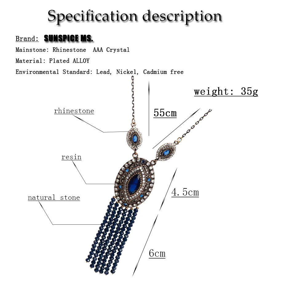 Sunspicems Vintage Natural Stone Bead Necklace Tassels Pendant Retro Gold Color Turkish Women Ethnic Wedding Jewelry Gift 2020