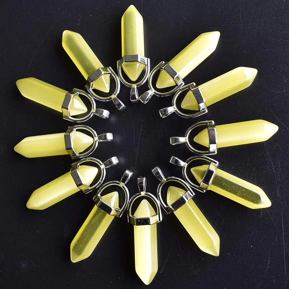 Modische, hochwertige Katzenaugen-Stein-Mischsäulen-Anhänger mit Chakra-Spitze für die Schmuckherstellung, 24 Stück/Los, Großhandel – Detail 9
