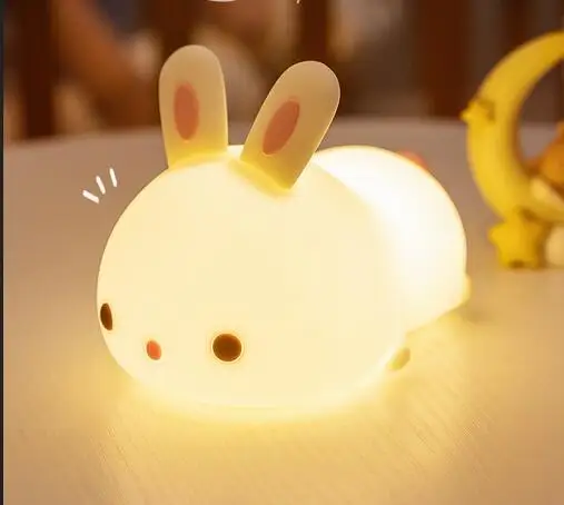 LED Night Lights Rechargeable Colorful Touch Sensor Rabbit Remote Control Silicone Bunny Lamp bedroom decor For Children gift