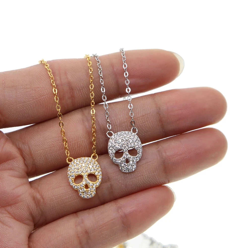 2025 Rushed Link Chain Moana Collares Overwatch 925 Sterling Top Quality Micro Pave Cz Skull Skeleton Pendant Delicate Necklaces