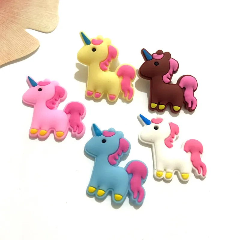 40Pcs/lots 29MM Soft Rubber Unicorn Flat Back Resin Accessories for Jewelry Making DIY Phone Shell Crafts Ornament