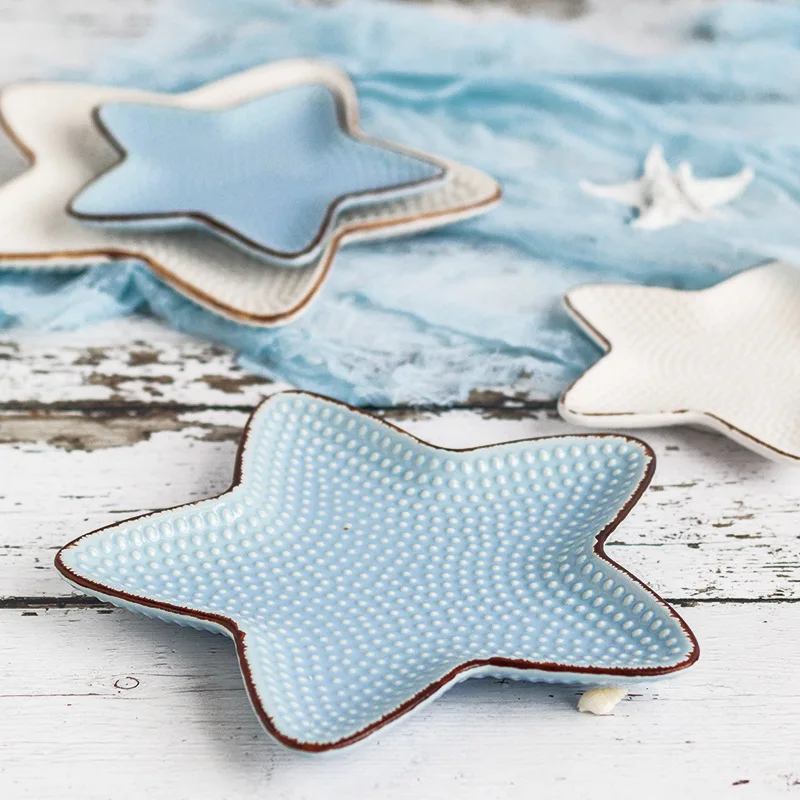 Ocean Series Ceramic Tableware European Starfish Breakfast Plate Lovely Children\'s Bowl Family Whale Kitchen Supplies