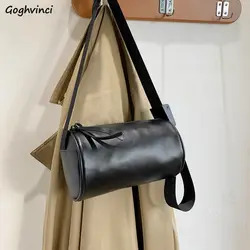 New Pillow Bags Women Crossbody Cylinder PU Leather Black Fashion Versatile Barrel-shaped Korean Style Shoulder Bag Leisure Chic