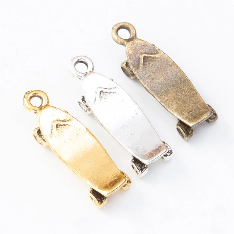 RAINXTAR Fashion Alloy Sporty Skateboard Charms For Jewelry Making 6*22mm 20pcs AAC576